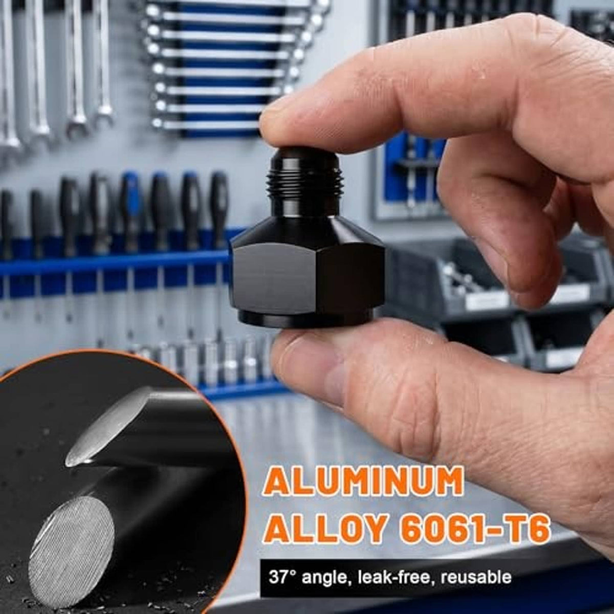 Black aluminum alloy 6061-T6 flare reducer adapter, female AN10 to male AN6 (2-pack).