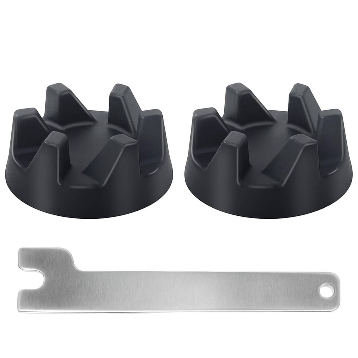 Black rubber blender coupler with molded gear grips, replacement part