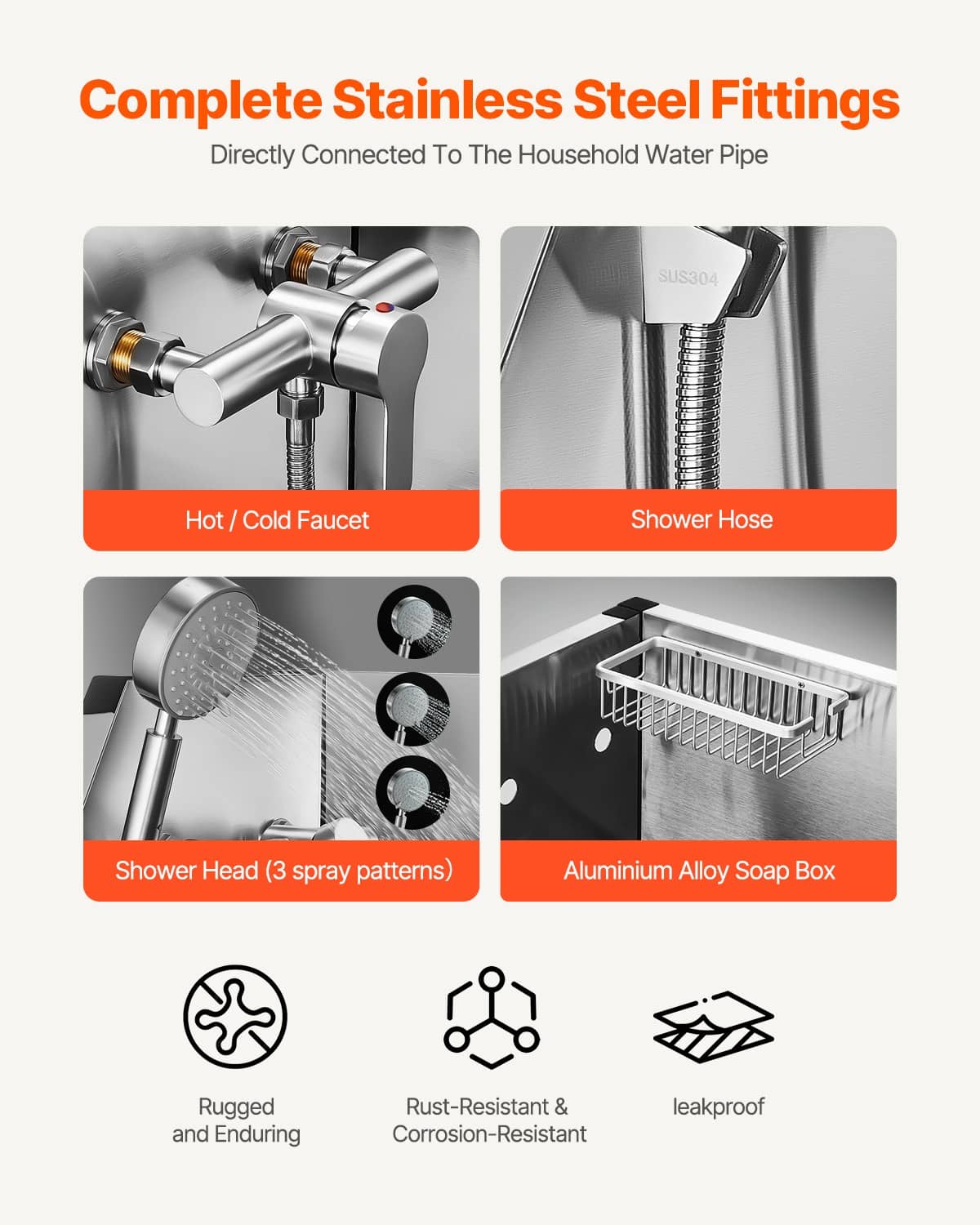 Dog bath station accessories: hot/cold faucet, shower hose, shower head, soap box