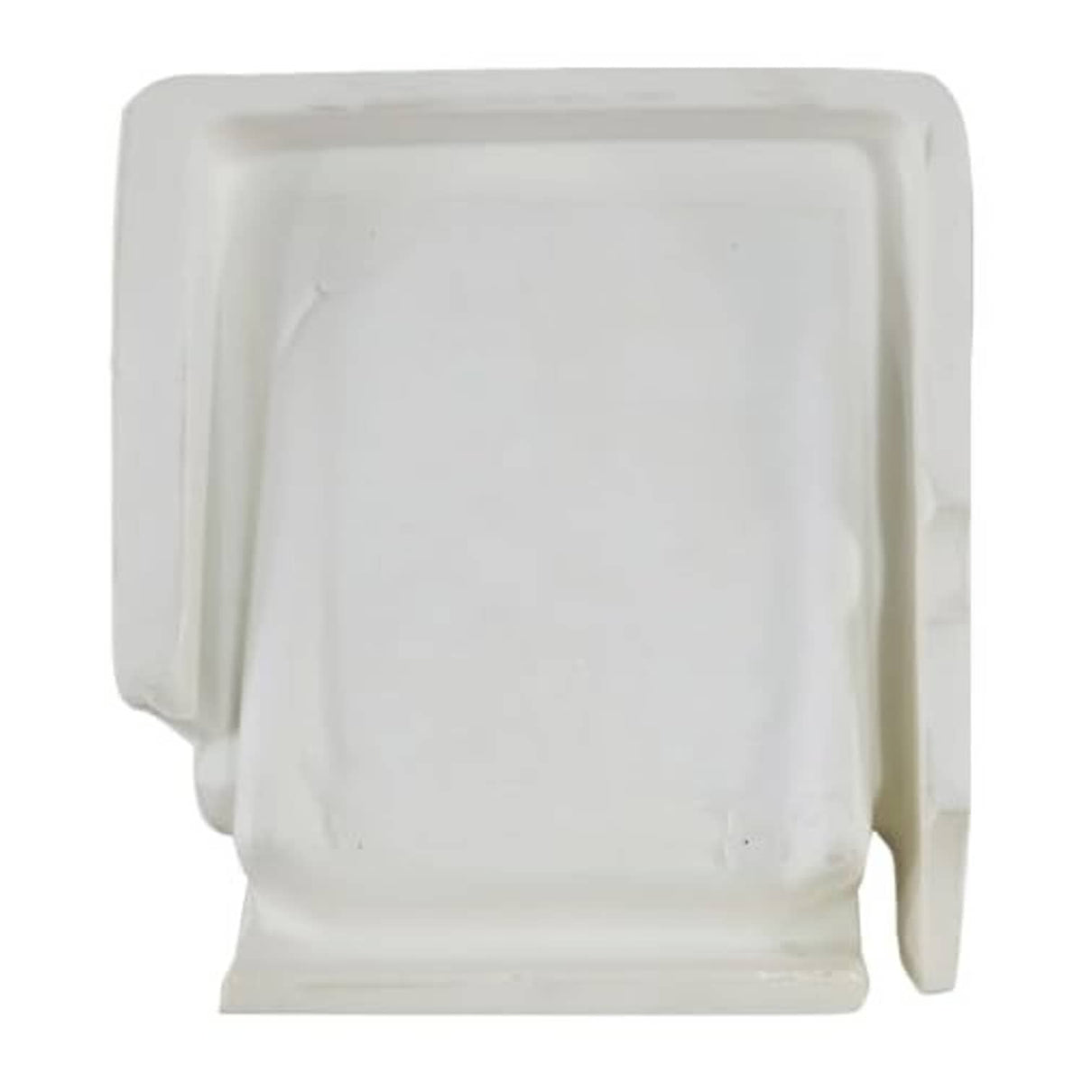 White/cream seat foam pad with rounded back and side release tabs for mounting.