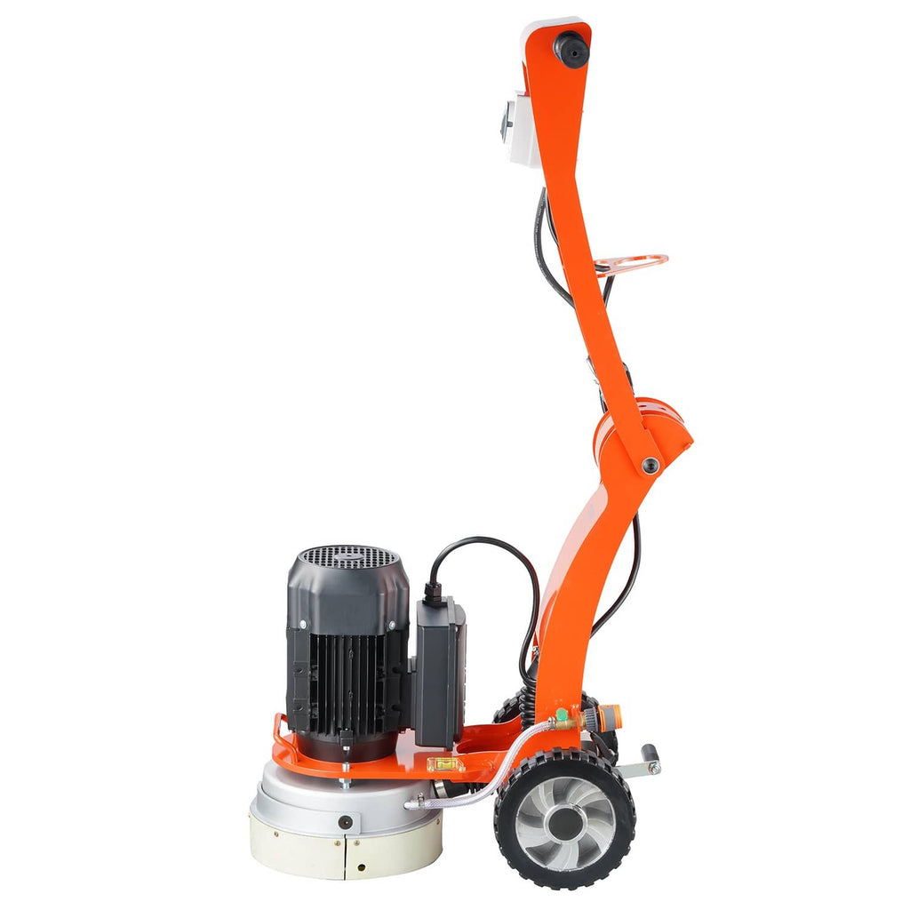 Orange walk-behind concrete floor grinder/polisher with 10 in head and front wheels