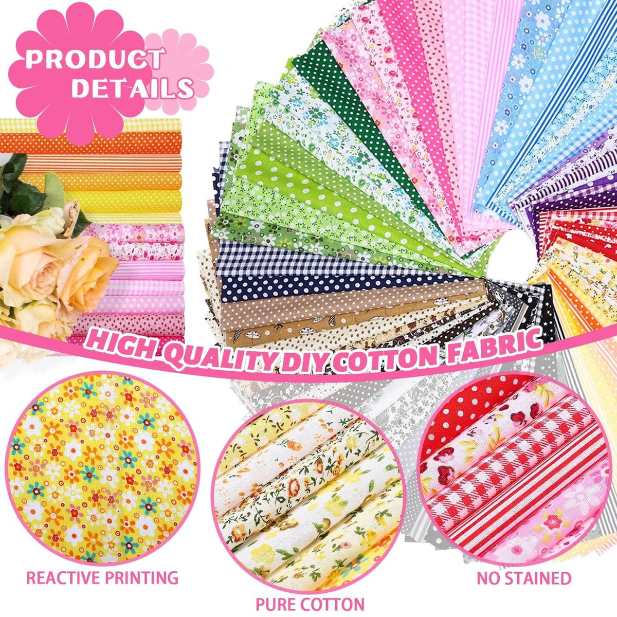 Mixed-color cotton fabric squares with printed motifs for DIY quilting