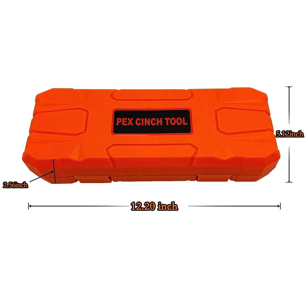 Orange storage case for PEX cinch tool, 12.20 in long, 5.12 in high