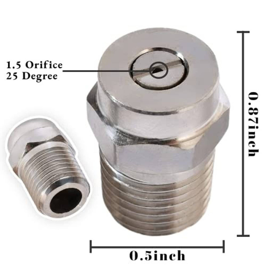 Single universal pressure washer threaded spray nozzle tip, silver metal with circular inlet