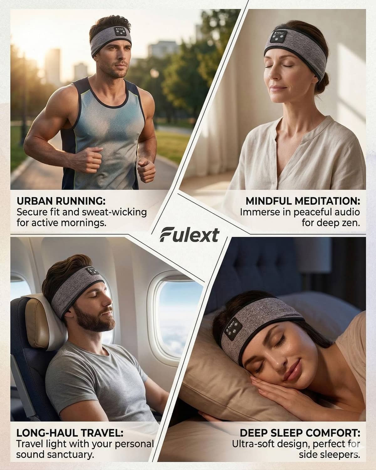 Fulext sleep headphone headband for side sleepers; dark heather with speaker control panel