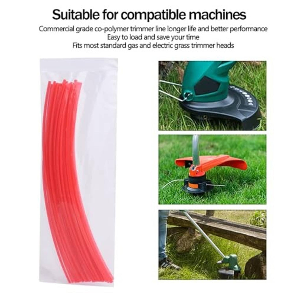 Red string trimmer line bundle in a clear plastic bag