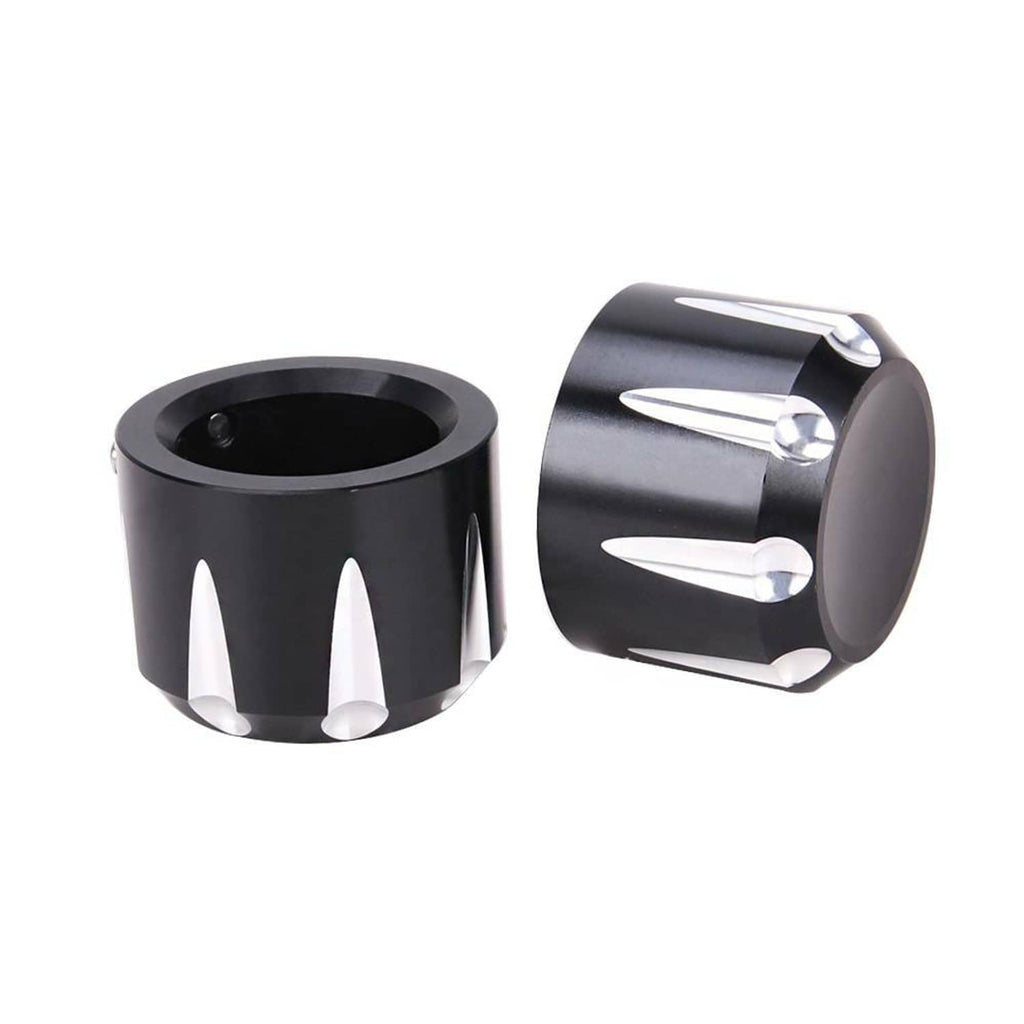 Black axle cap nut covers, open-top side view with chrome spike accents