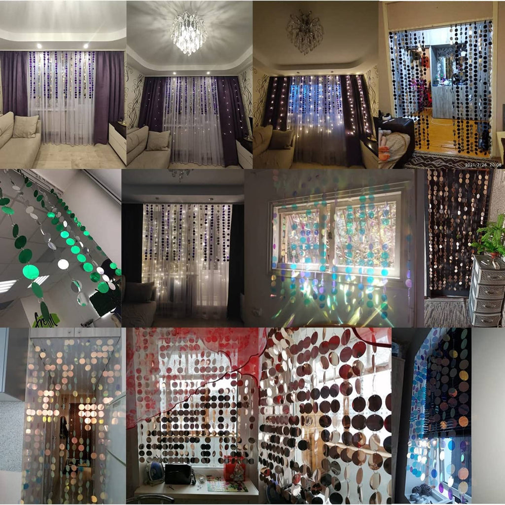 Sequin beaded curtain door panels with shimmering round discs in mixed colors