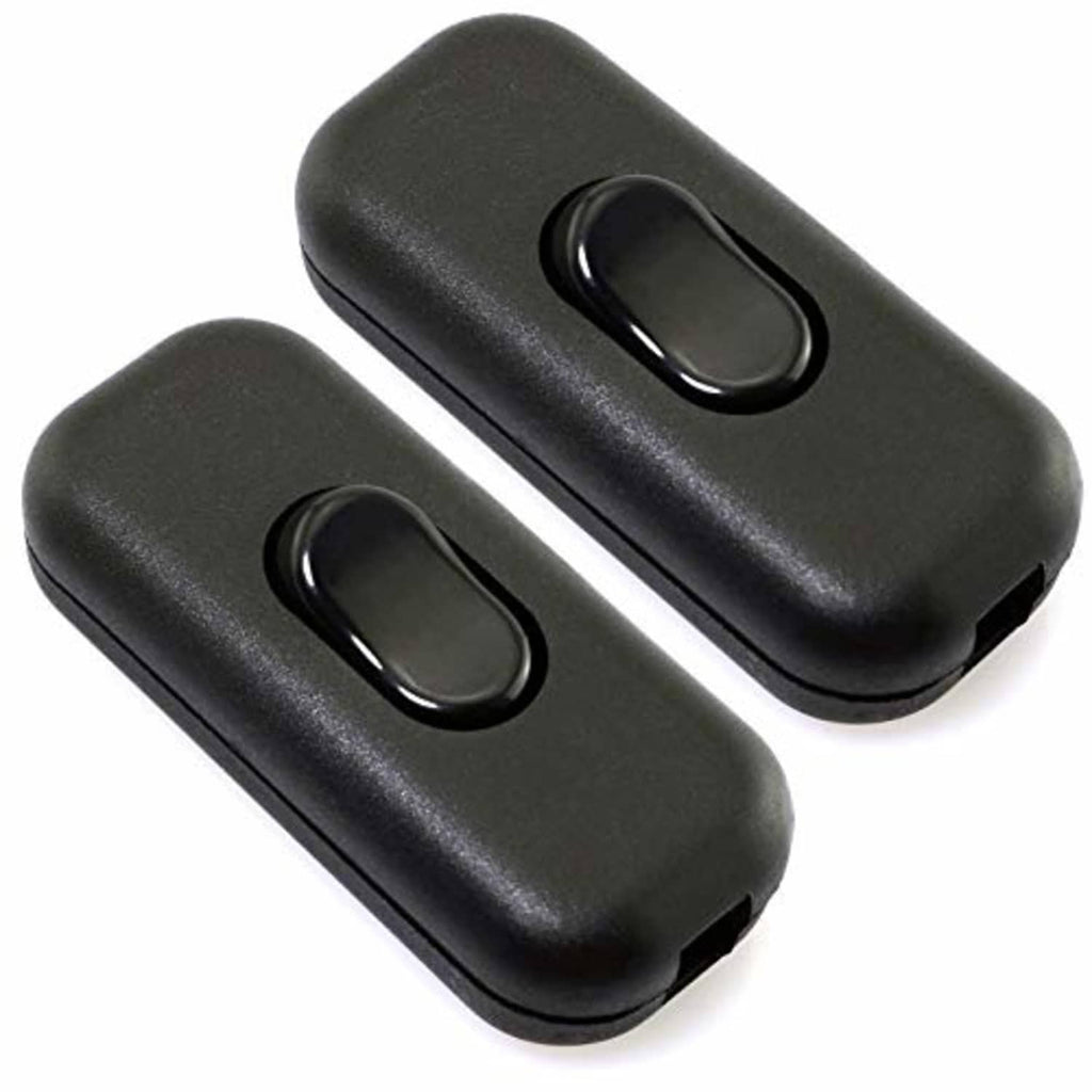 Black inline lamp cord on/off switch, two-button style in protective casing