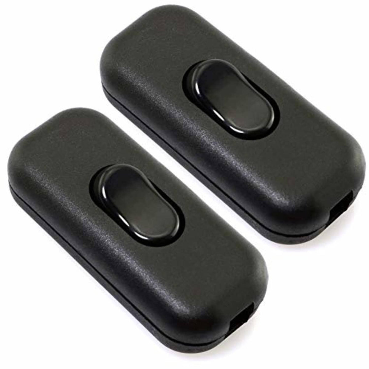 Black inline lamp cord on/off switch, two-button style in protective casing