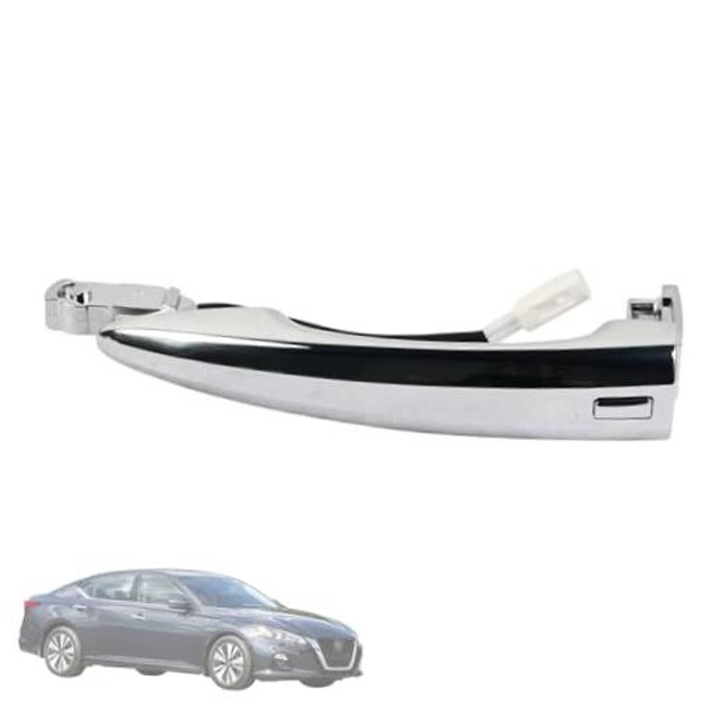 Front exterior chrome door handle, passenger side, with black grip insert
