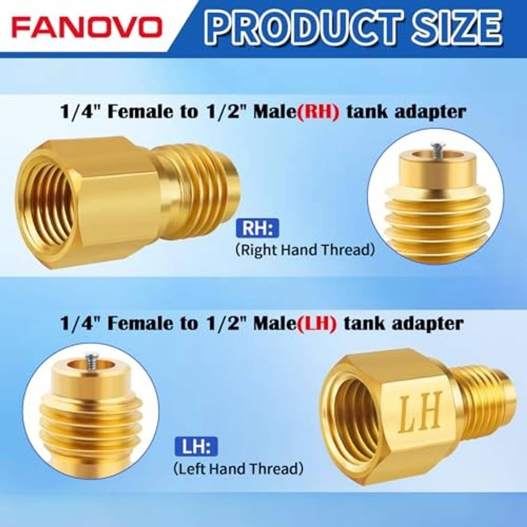 Brass tank adapters with male and female threaded ends for 1/4 to 1/2