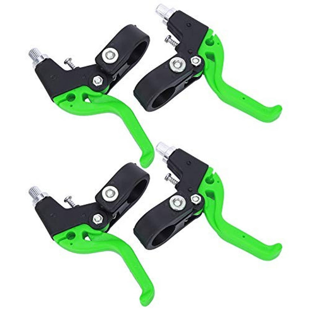 Adjustable three-finger pinch brake levers, black housing with neon green handle
