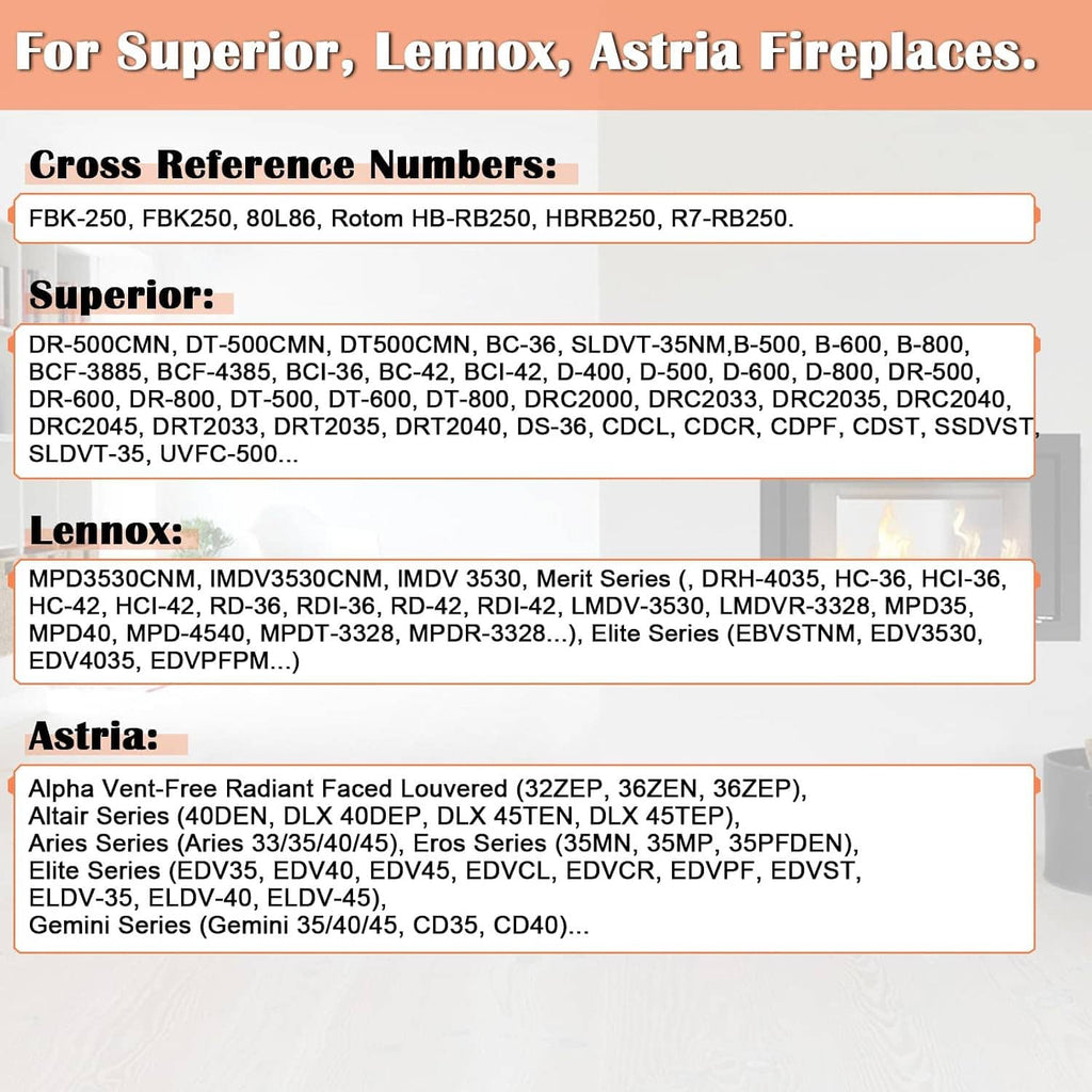 Fireplace blower kit compatibility cross-reference list