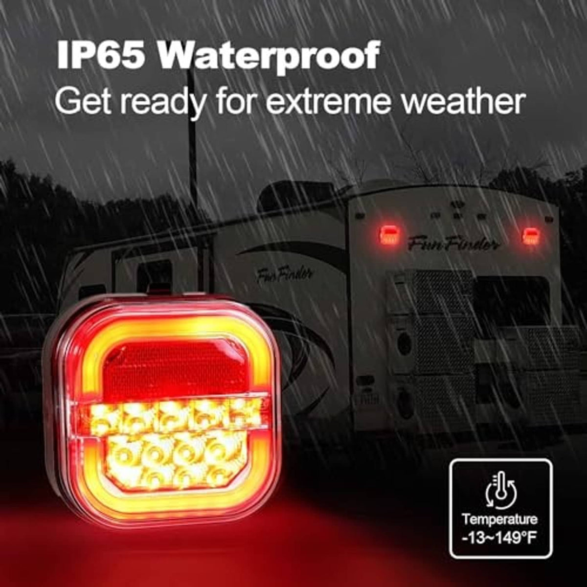 Weatherproof-style red square LED trailer light with bright inner LEDs and halo ring