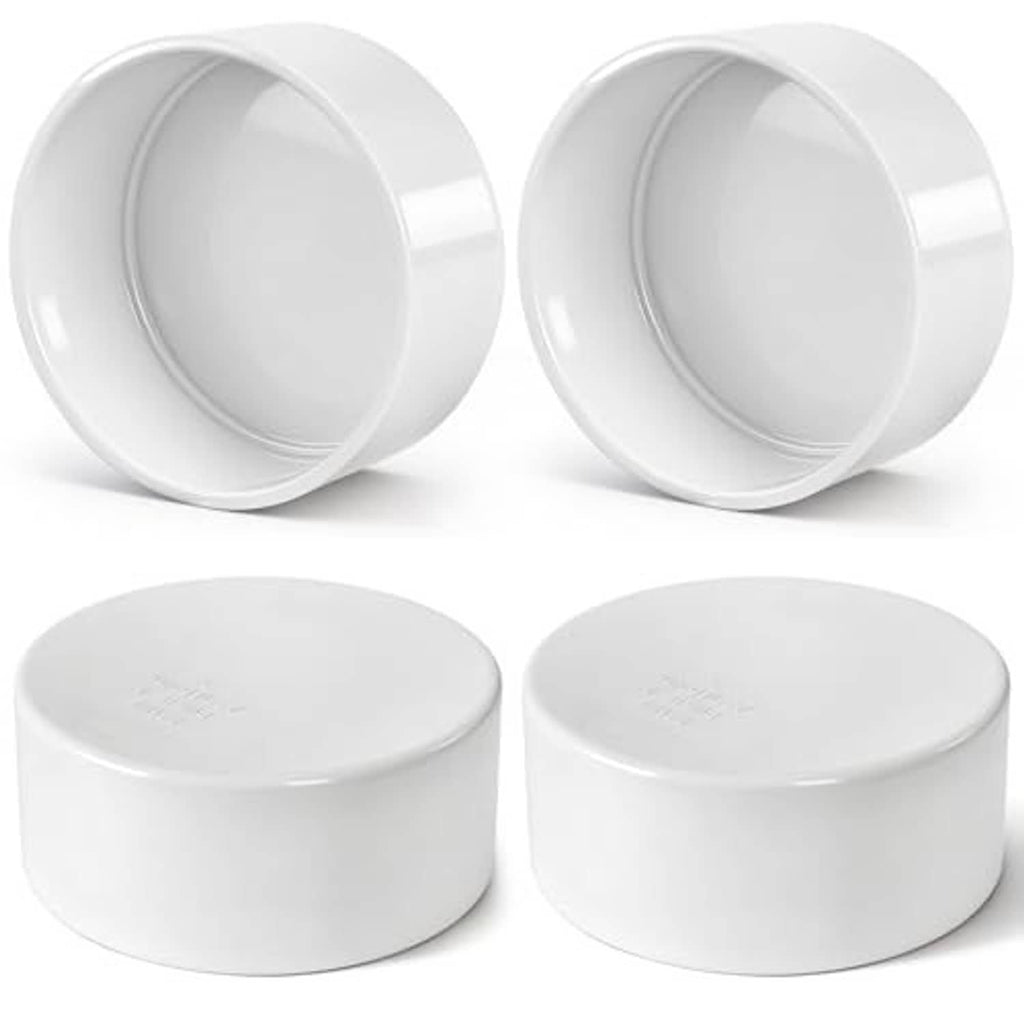 Set of 4 white round PVC end caps with open socket for 4.5" OD pipe