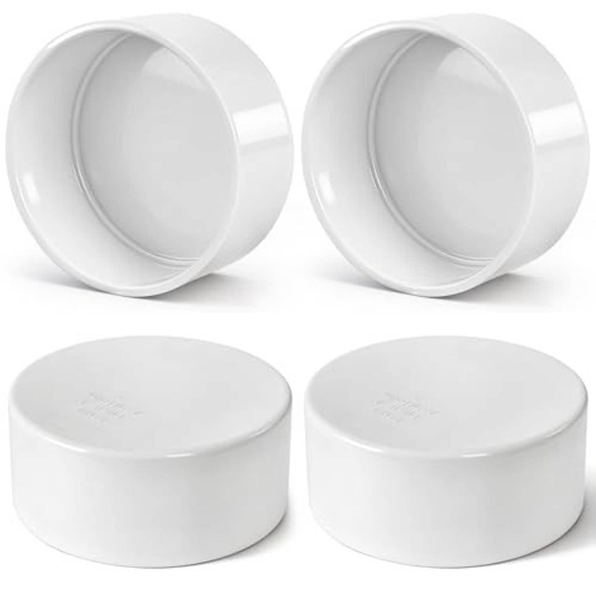 Set of 4 white round PVC end caps with open socket for 4.5" OD pipe