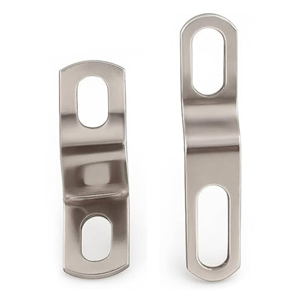 Silver Z-shaped exhaust mounting clamp brackets, long and short, metal pair
