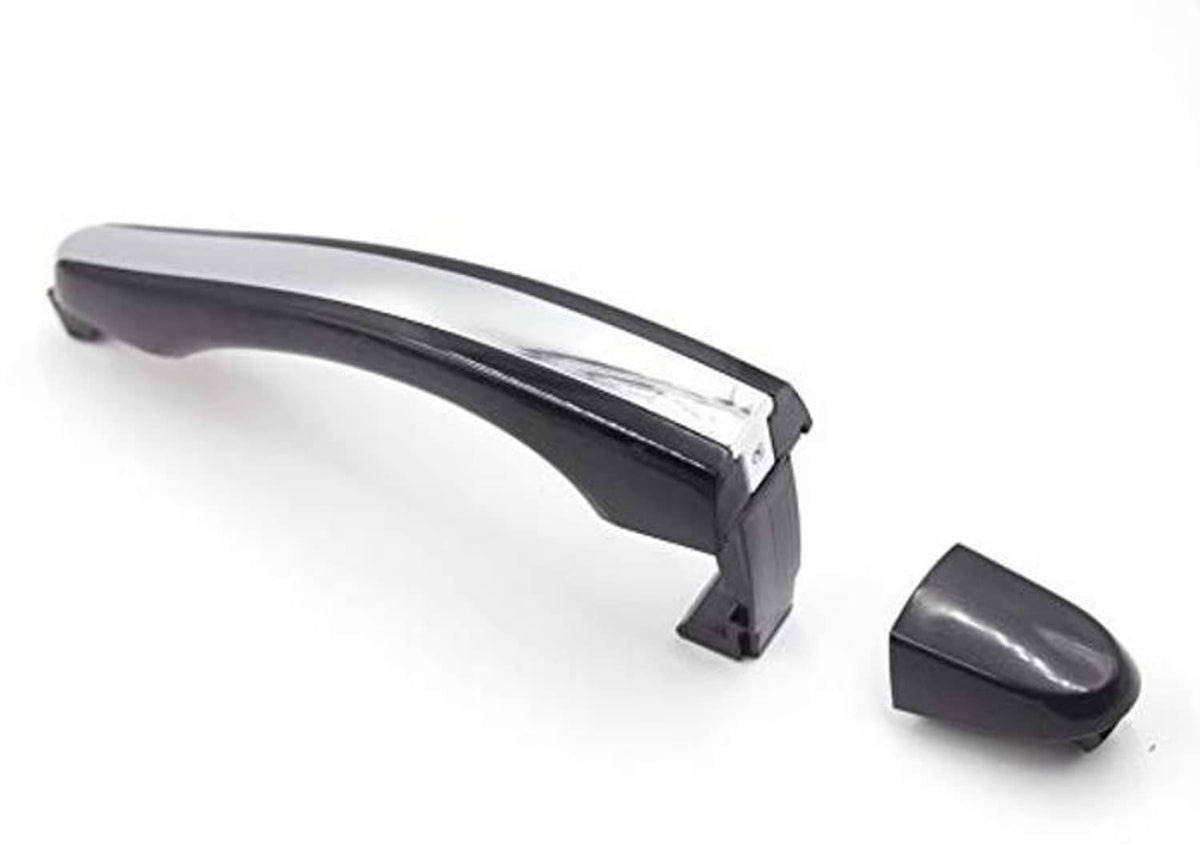 Chrome and black exterior door handle with separate black end cap