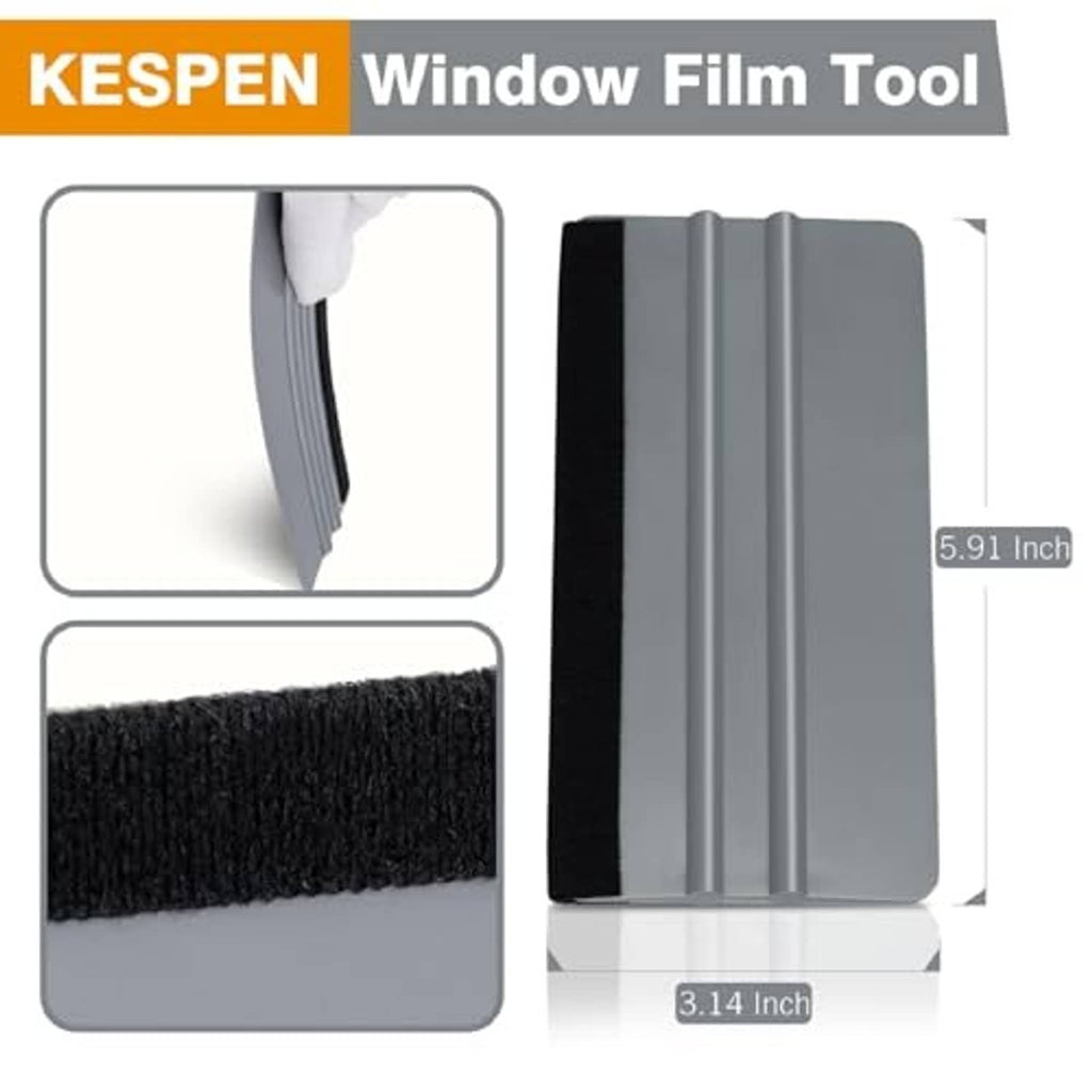 Gray felt window film squeegee tool with black felt pad edge