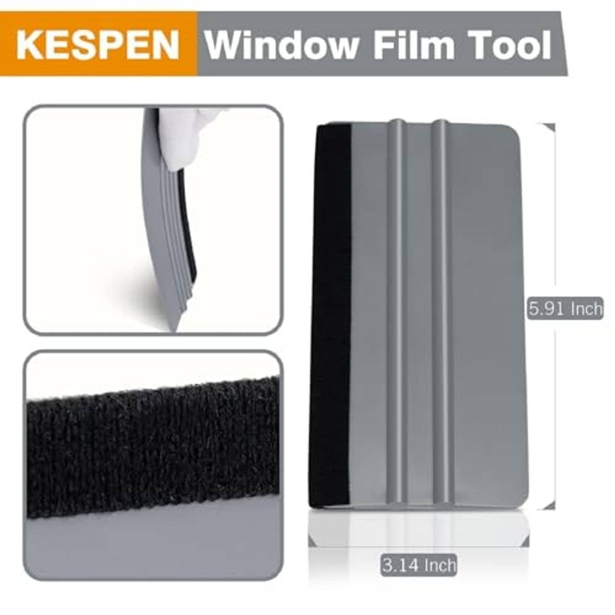 Gray felt window film squeegee tool with black felt pad edge