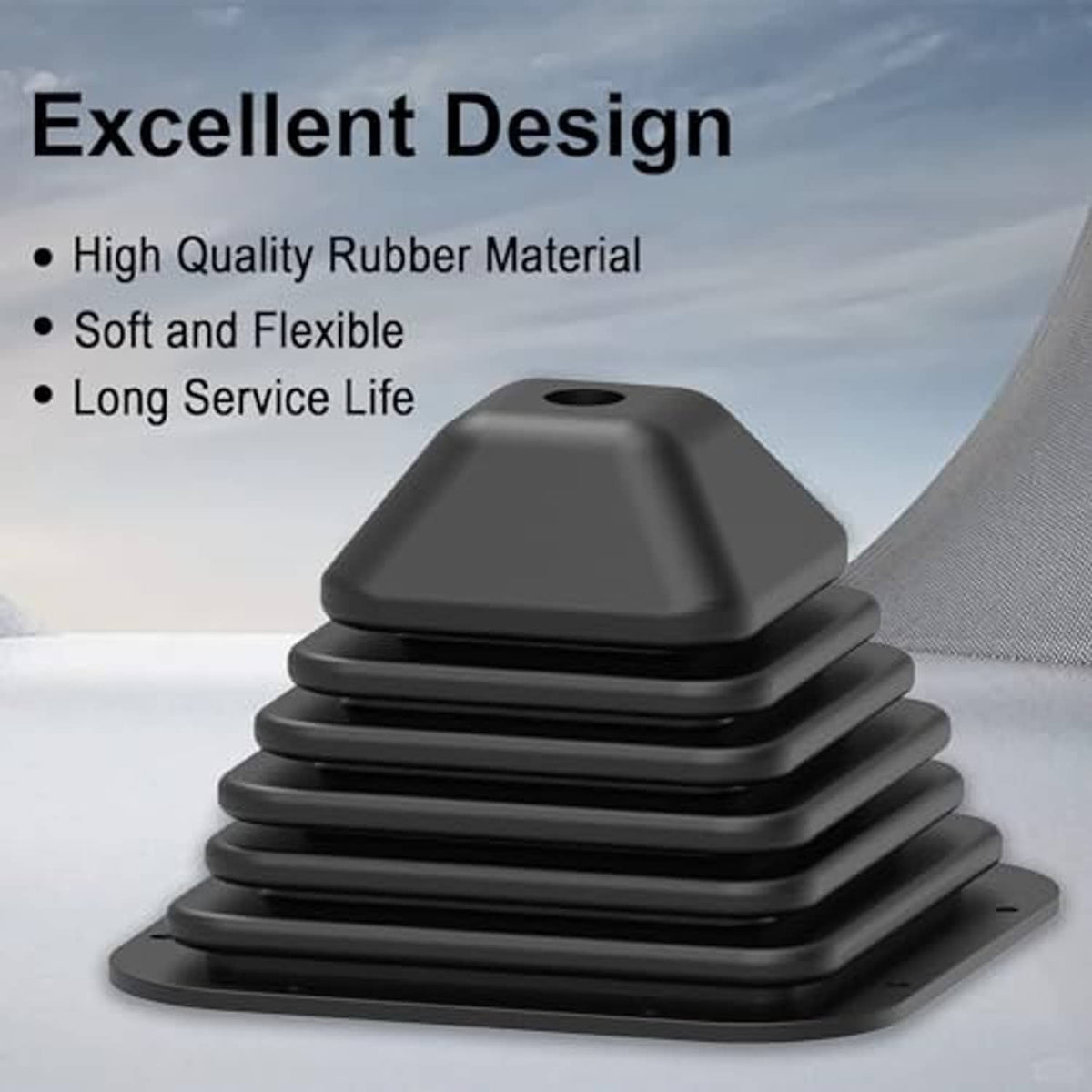 Matte black rubber shift boot with ridged accordion folds and circular top opening