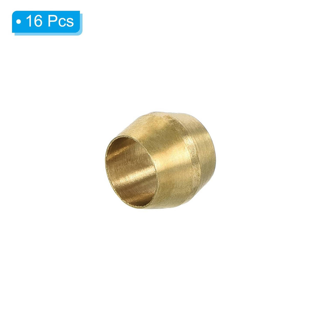 Brass compression sleeve ferrule, cylindrical golden sleeve end, 16 pcs