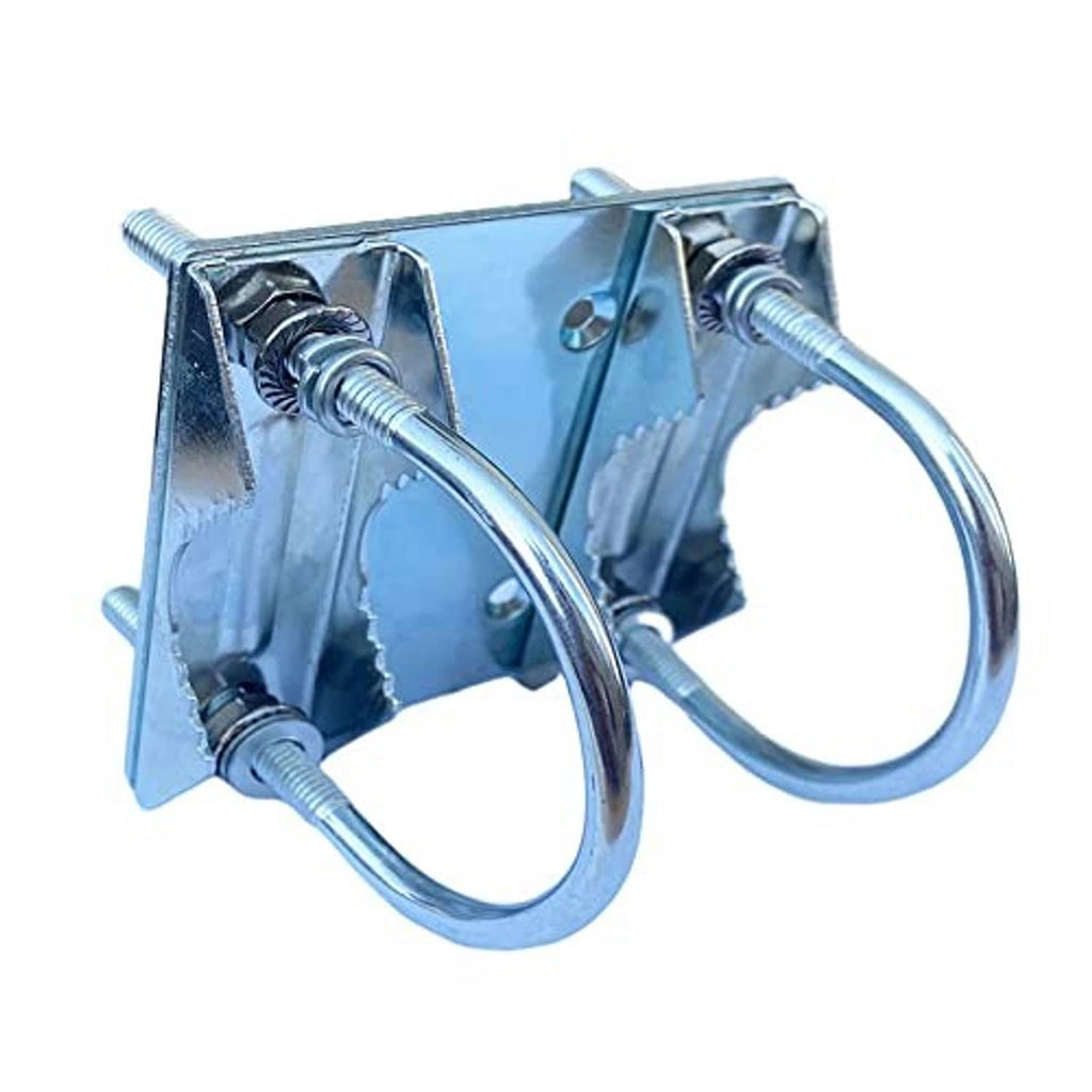 Starlink pipe clamp U-bracket with two circular clamps, chrome finish