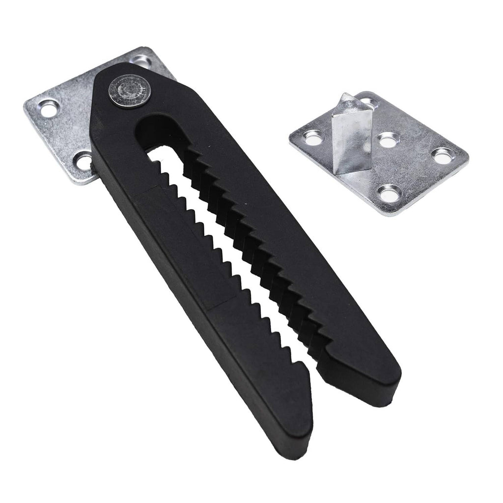 Steel sofa slide connector clamp with black non-slip jaw and mounting bracket plate