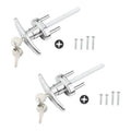 T-handle garage door lock set with cylinder, 2 keys, and mounting screws, silver metal