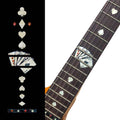 Guitar fretboard inlay sticker sheet with white clover, heart, and diamond motifs