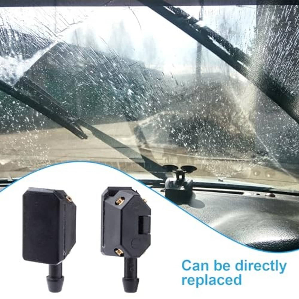 Windshield washer nozzle set, 3-way adjustable, black plastic, two pieces