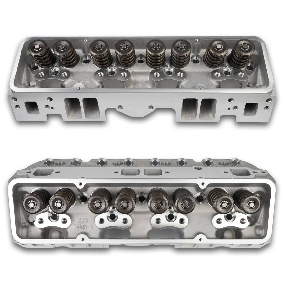 Aluminum cylinder head with valve springs on top and combustion chamber side, silver