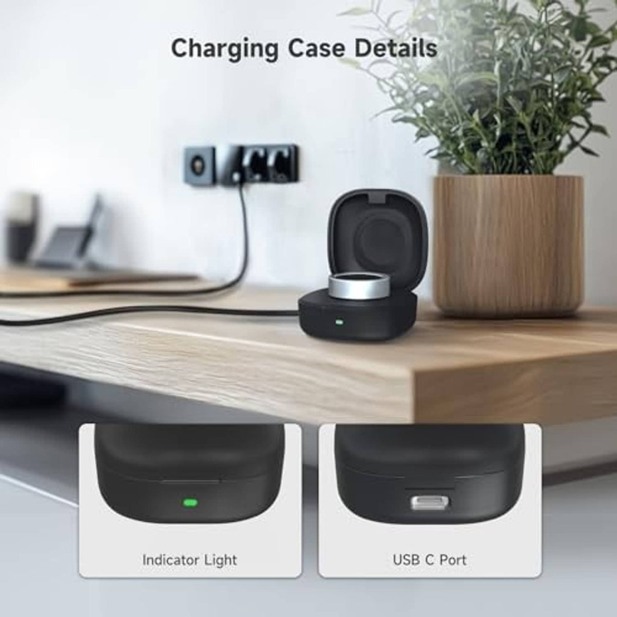 Black wireless charging case with indicator light and USB-C port connector