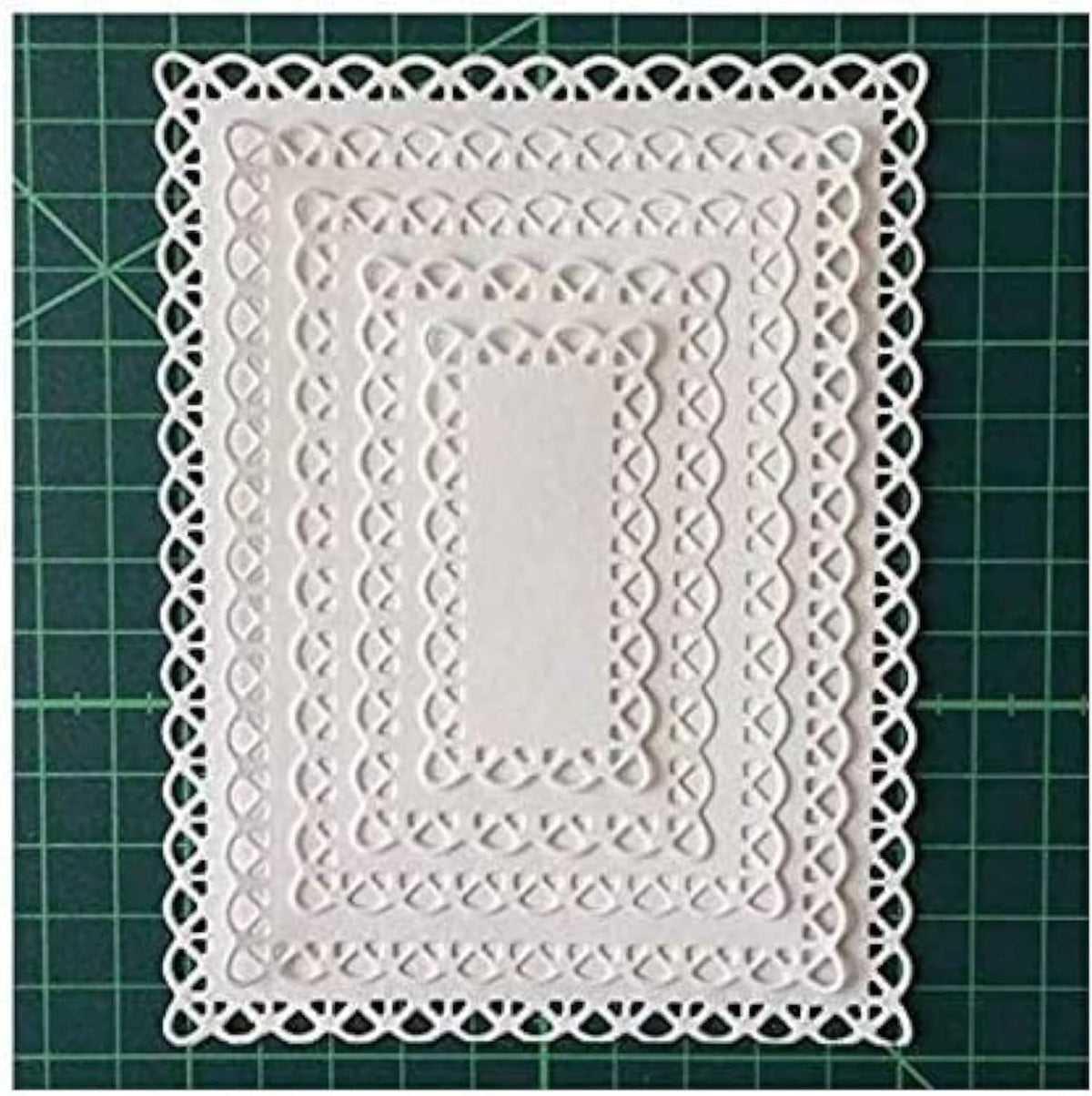 Nested stitched scallop rectangle frame metal stencil die with inner cutout