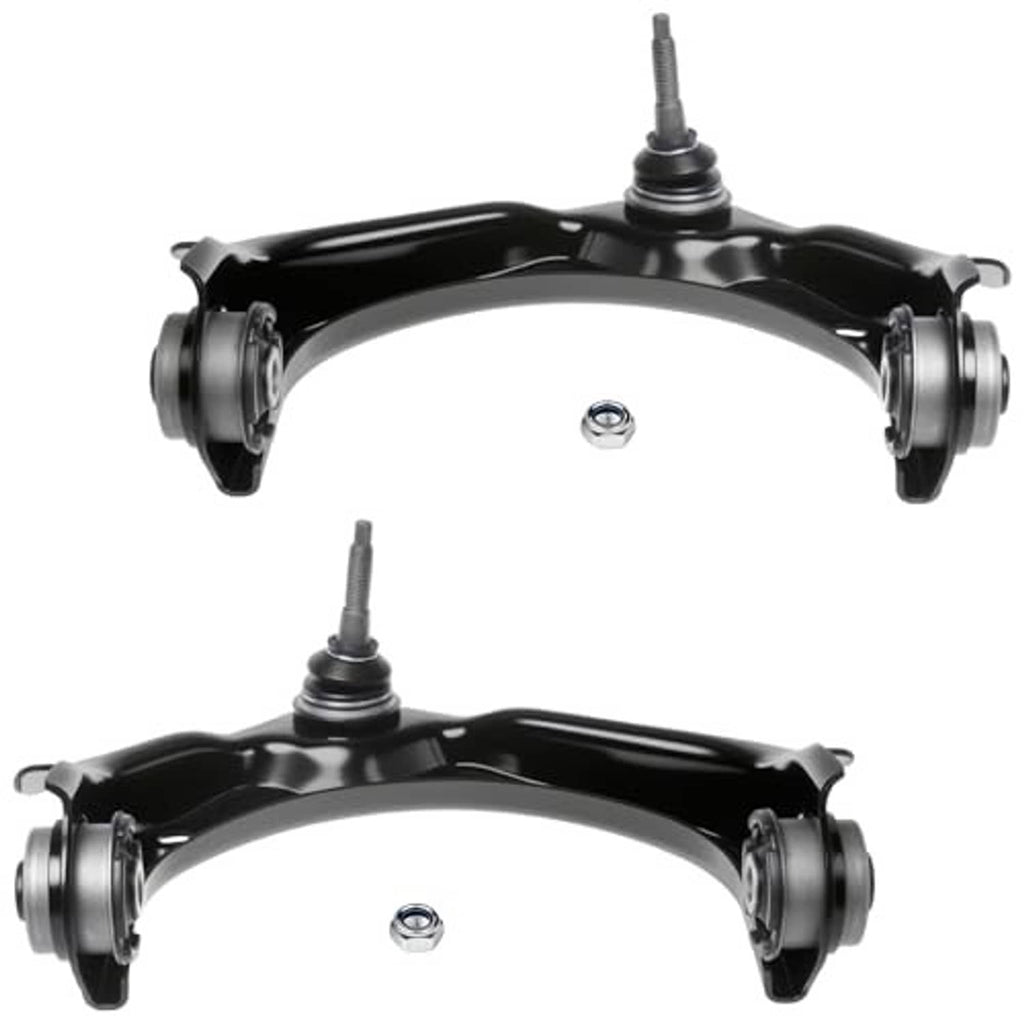 Front upper control arms with ball joints, black, front view of left/right set