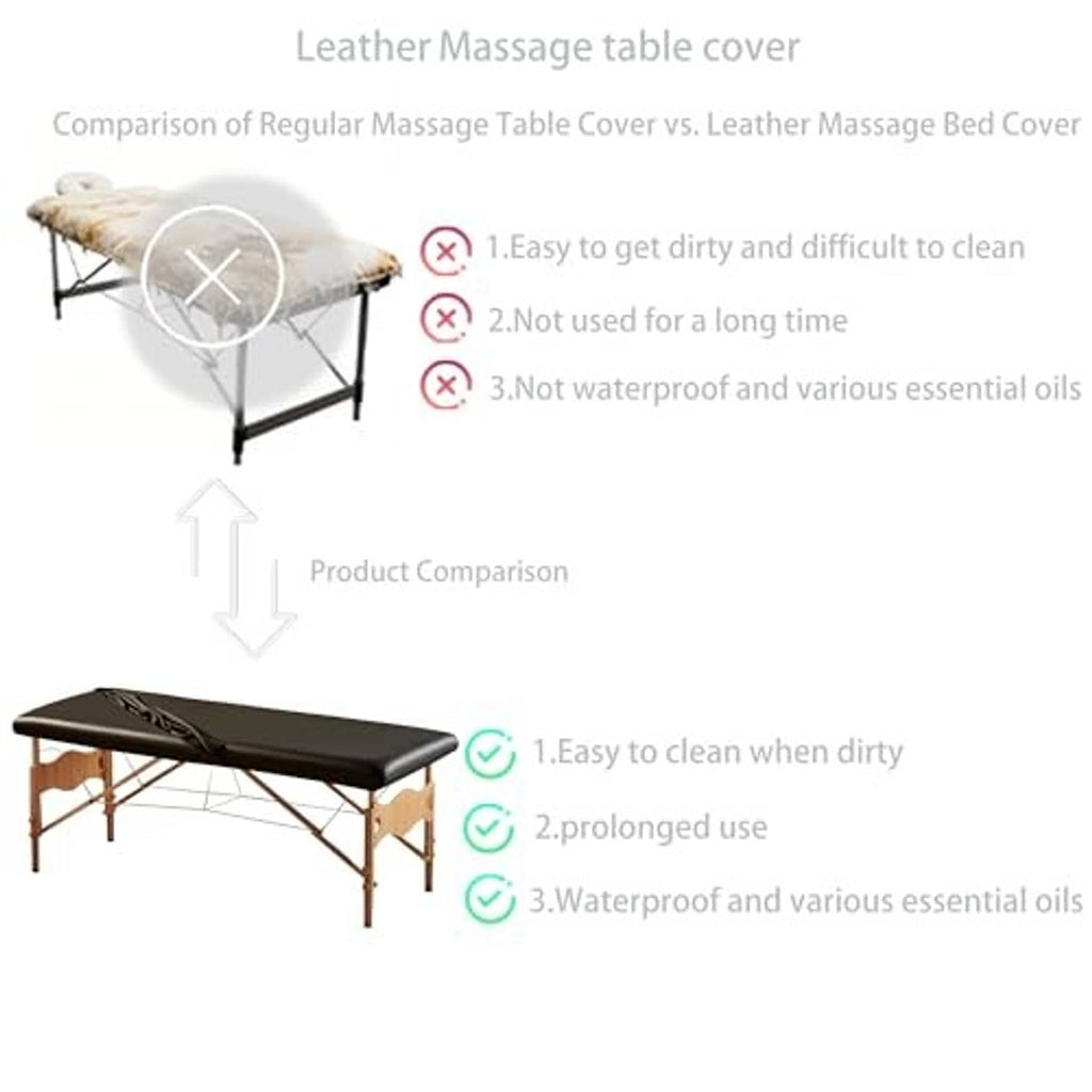 Black leather massage table cover on wooden massage bed with arched head opening