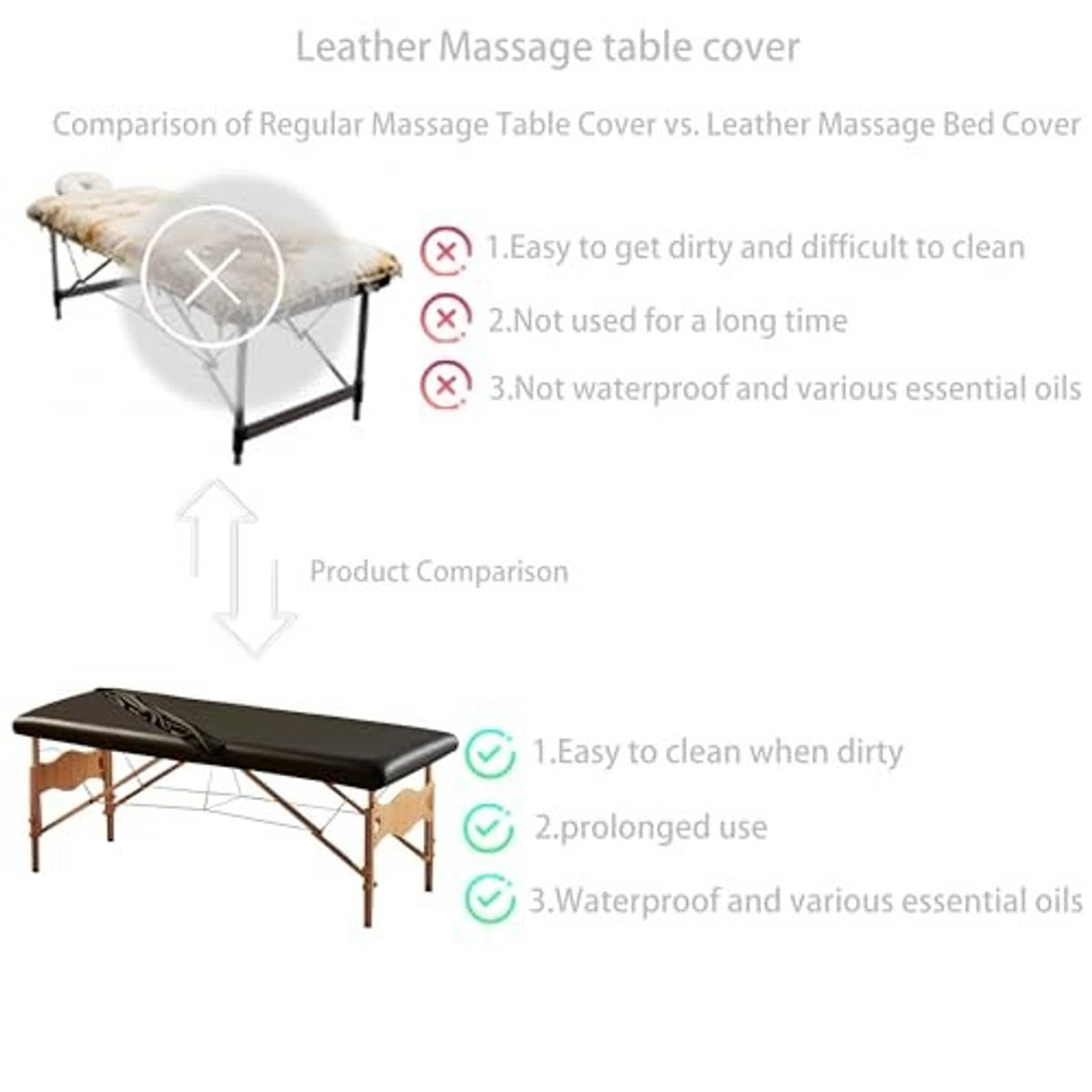 Black leather massage table cover on wooden massage bed with arched head opening