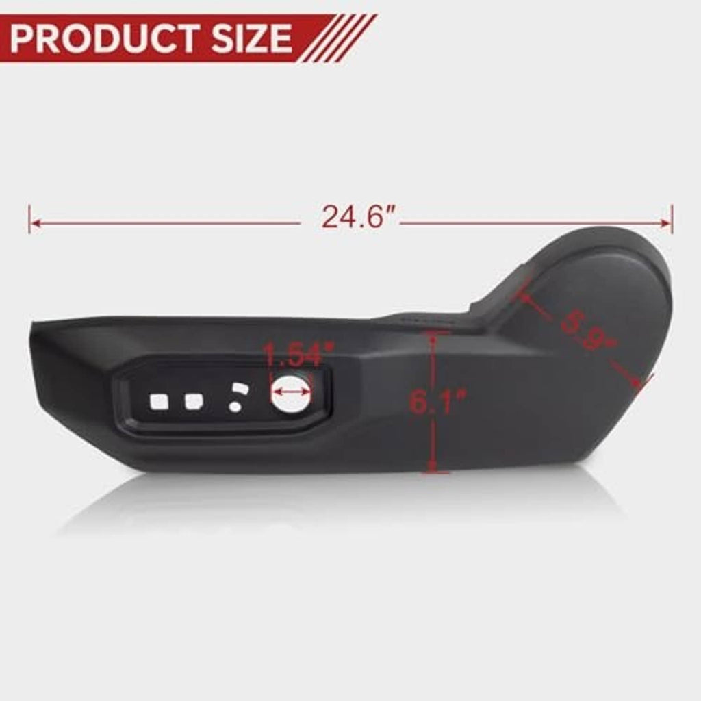 Black driver-side seat trim bezel cover with switch cutouts and round dial