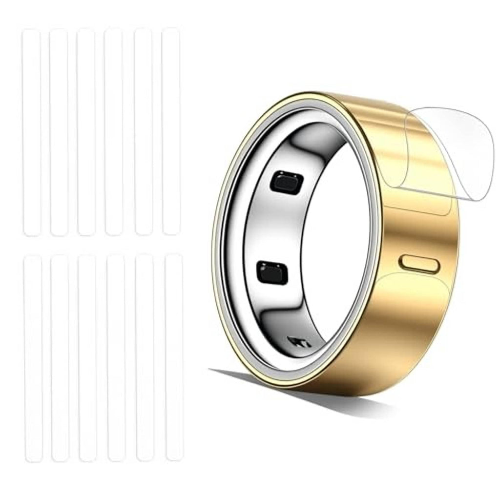 Clear Oura Ring cover, gold-tone ring wrap with curved transparent protector film
