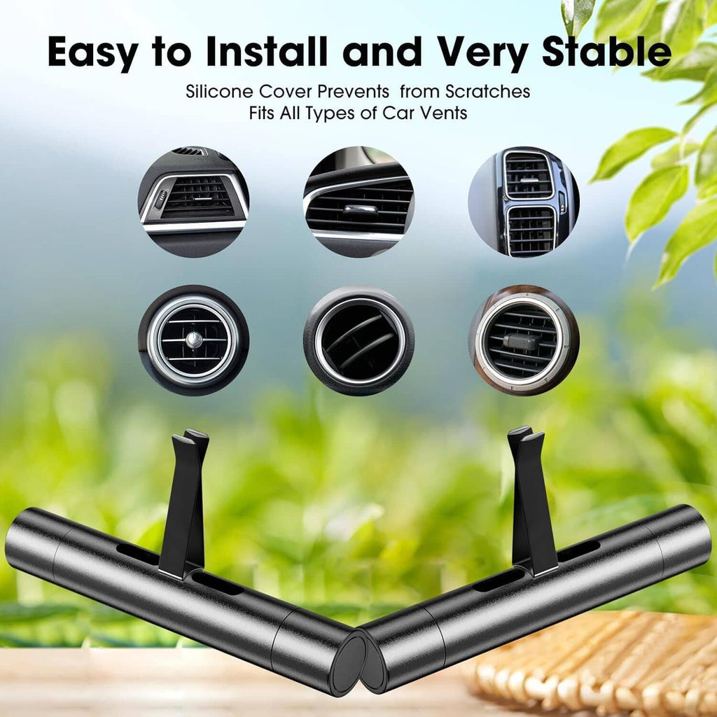 Two black car air freshener diffuser holders with silicone cover anti-scratch clips