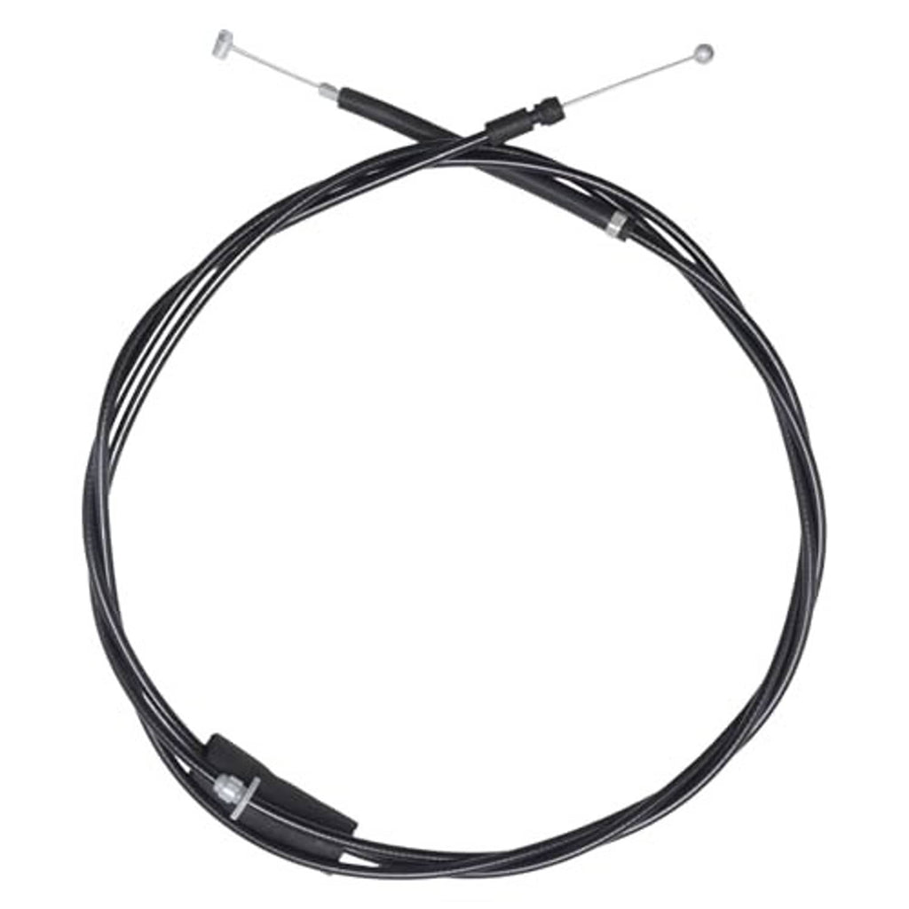 Black hood release cable in loop form with metal ball ends and crossover section