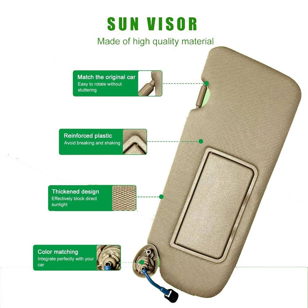 Beige left driver-side sun visor with flip-down mirror cover and recessed panel