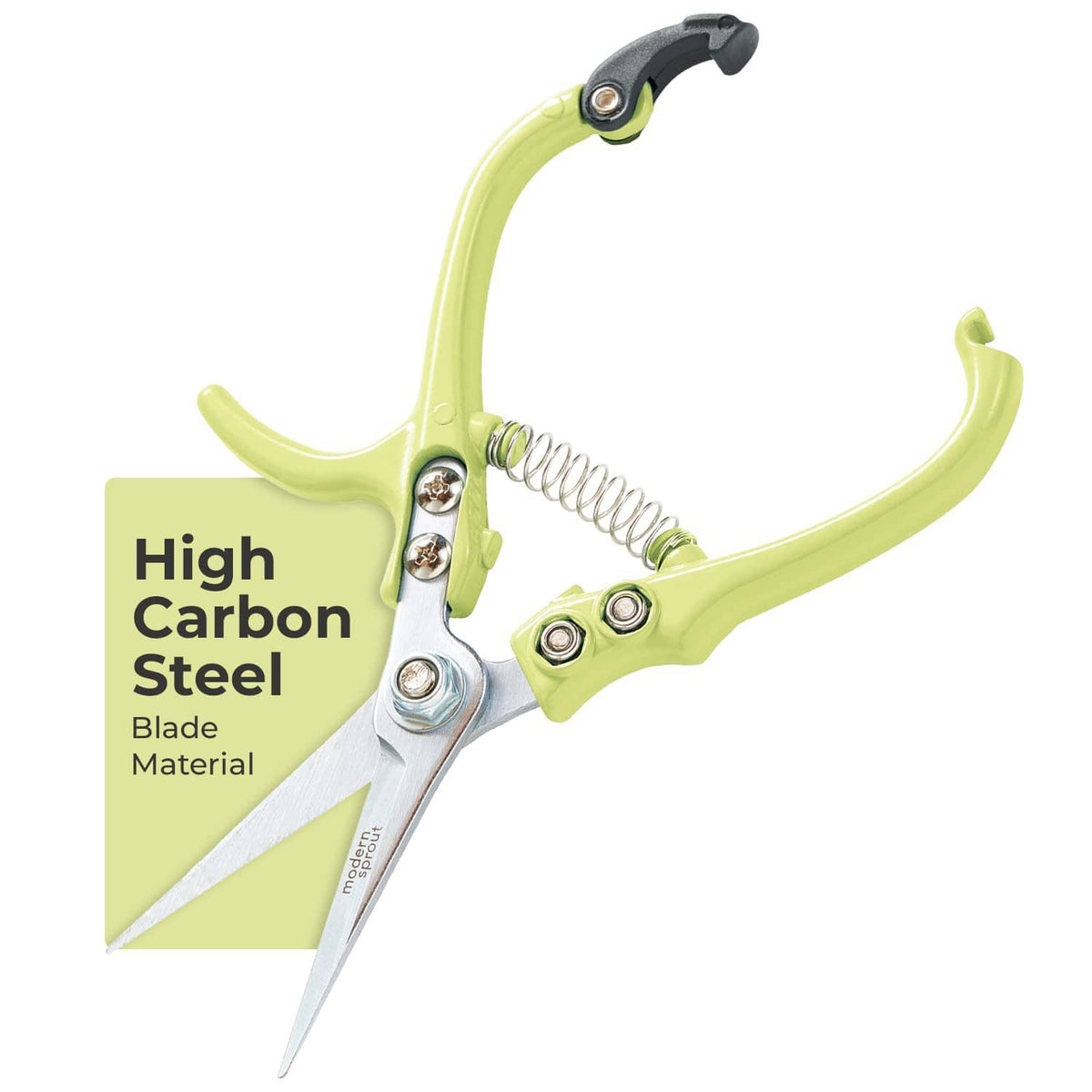 Chartreuse pruning shears with spring handle and silver blades