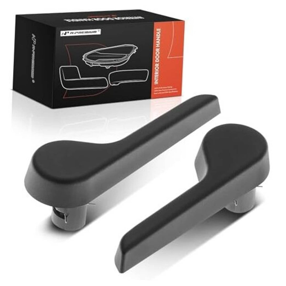 Front seat recliner adjustment handles, dark gray ABS plastic pair with mounting pins
