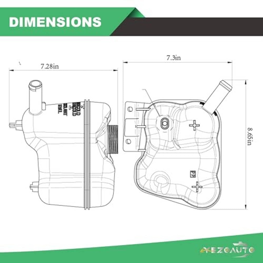 White coolant reservoir expansion tank technical dimension diagram