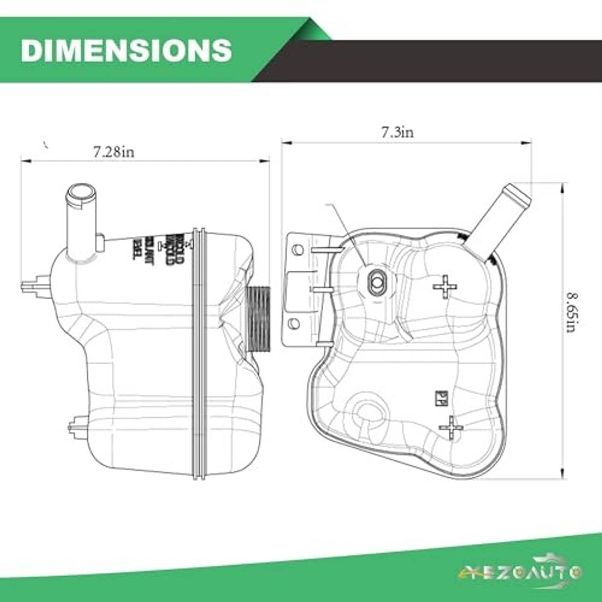 White coolant reservoir expansion tank technical dimension diagram