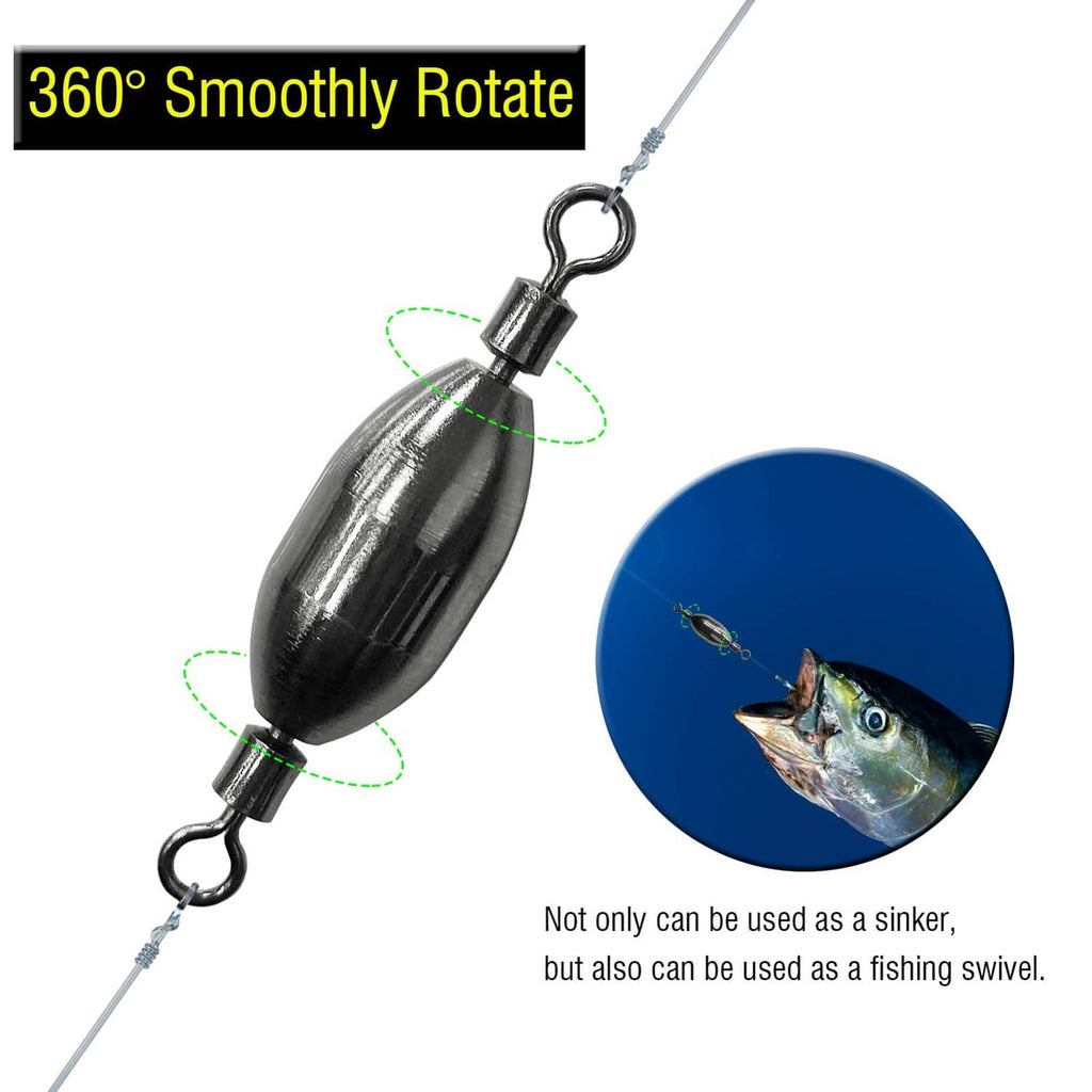 Saltwater fishing weight swivel on fishing line with 360° rotating connector