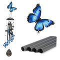 Blue butterfly metal wind chime with black tubes and dangling bead pieces