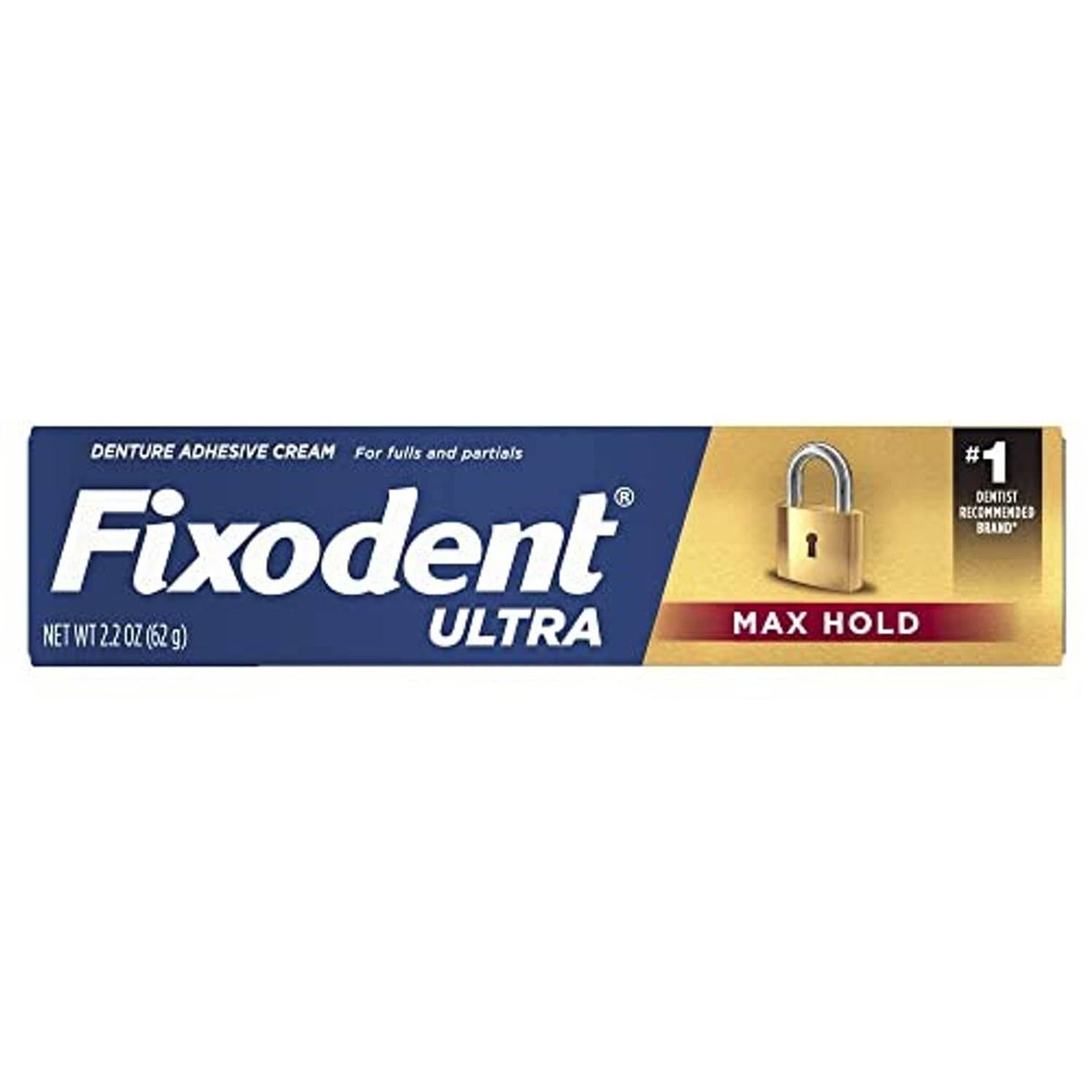 Fixodent Ultra max hold denture adhesive cream box, #1 denture adhesive